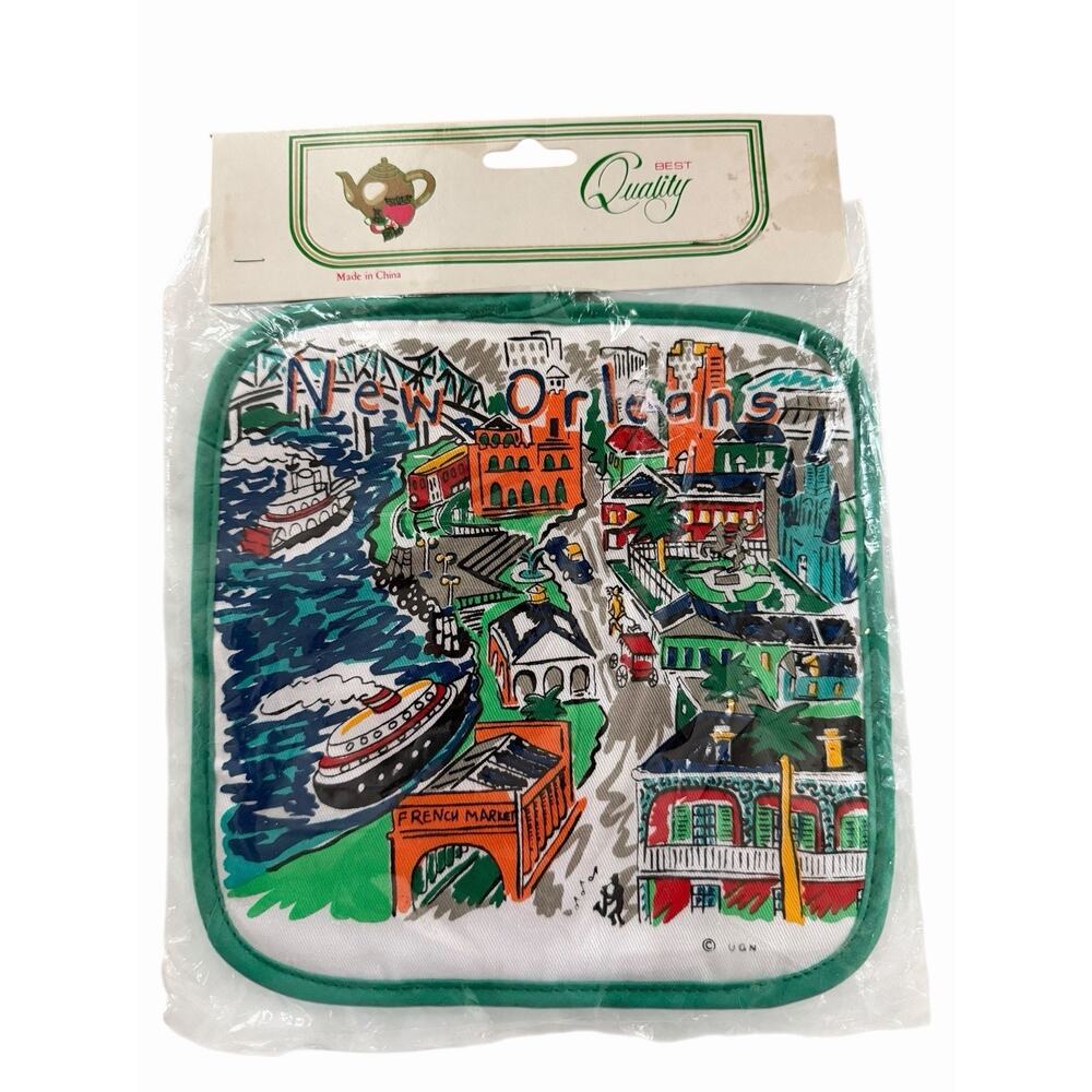 New Vintage New Orleans Potholder Cityscape Mardi Gras Jazz French Market MCM